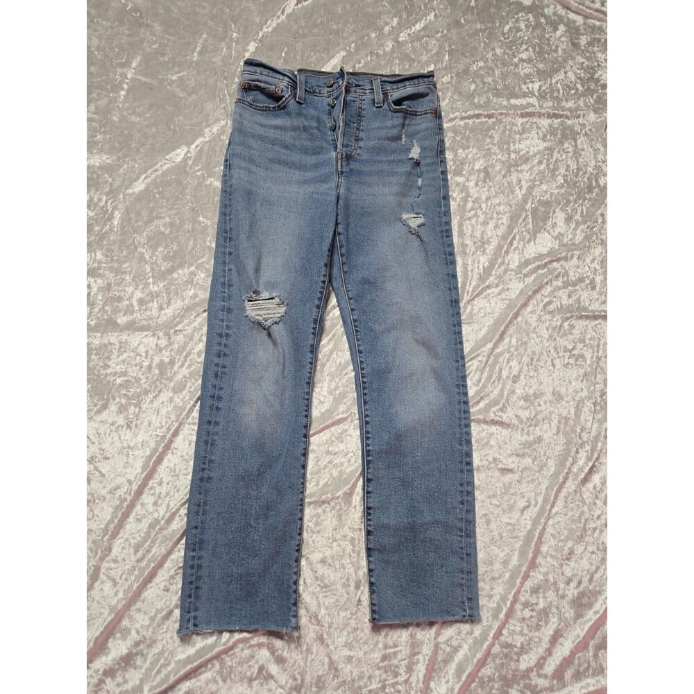 Levi’s Wedgie Straight Button-Fly High-Rise Raw Hem Distressed Jeans Size 29x28